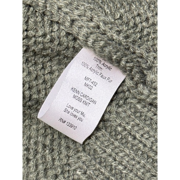 Show Me Your Mumu Kenn Cardigan Moss Knit Olive Green Faux Fur Collar Small - Picture 4 of 5